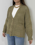 Haveone - Cardigan ricamo bottoni in legno salvia