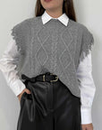 Tensione In - Gilet trecce girocollo grigio