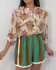 Haveone - Short rigato acquamarina con trinetta