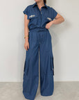 Tensione In - Pantalone denim chambray cargo