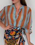 Haveone - Camicia righe larghe celeste tabacco