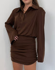 Tensione In - Abito stile camicia con manica svasata tabacco