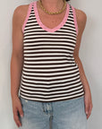 SusyMix - Canotta righe moro contrasto rosa