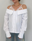 Haveone - Camicia in cotone con dettaglio pizzo