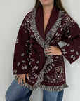 Cardigan bandana con frange bordeaux