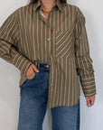 Haveone - Camicia in cotone gessata verde