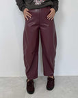 Haveone - Pantalone barrel ecopelle bordeaux