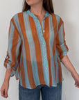 Haveone - Camicia righe larghe celeste tabacco