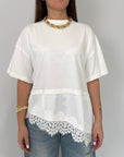 Dixie - T-shirt bianca con inserto raso
