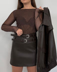 Haveone - Gonna ecopelle intrecciata moro