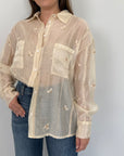 Haveone - Camicia fiori ricamati beige