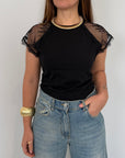 SusyMix - T-shirt con pizzo superiore nera