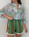 Haveone - Short rigato acquamarina con trinetta