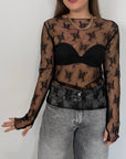 SusyMix - Maglia in pizzo con foro pollice nera