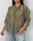 Haveone - Camicia righe larghe acquamarina/sabbia