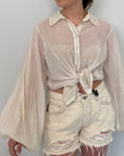 Haveone - Camicia in mussola con trina beige