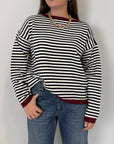 SusyMix - Maglioncino righe blu contrasto bordeaux