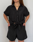 Haveone - Camicia goffrata con fiocco nera