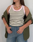 SusyMix - Canotta righe verde contrasto rosa
