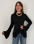 Haveone - Maglia con pizzo e manica trapezio moro
