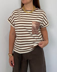 SusyMix - T-shirt taschino paillettes riga moro