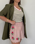 Haveone - Short con ricamo fiori rosa