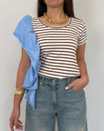 SusyMix - T-shirt righe con balza celeste