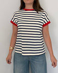SusyMix - T-shirt righe blu contrasto rosso