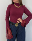 Haveone - Maglia con pizzo nella manica bordeaux