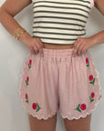 Haveone - Short con ricamo fiori rosa