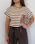 SusyMix - T-shirt taschino paillettes riga moro