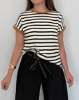 SusyMix - T-shirt righe nere contrasto tabacco