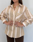 Haveone - Camicia righe rosa e cammello