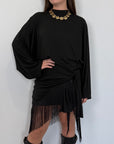 Tensione In - Abito con inserto foulard e frange
