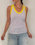 SusyMix - Canotta righe viola contrasto giallo