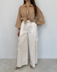 Tensione In - Pantalone cargo in cotone panna