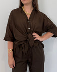 Haveone - Camicia in mussola di cotone moro