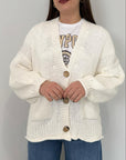 Haveone - Cardigan con bottoni in legno bianco