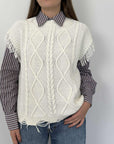 Tensione In - Gilet trecce girocollo bianco
