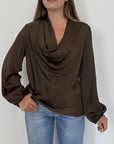 Haveone - Blusa viscosa scollo sciallato moro