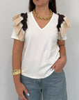 SusyMix - T-shirt con balze in cotone moro