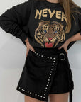 Haveone - Gonna in suede con borchie nera