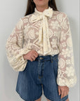 Please - Blusa con ricamo e fiocco