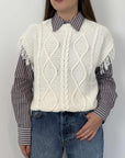 Tensione In - Gilet trecce girocollo bianco