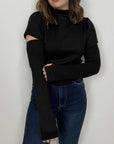 Haveone - Maglia crop con manicotti nera