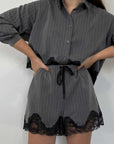 Haveone -Short gessata con pizzo