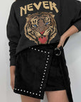Haveone - Gonna in suede con borchie nera