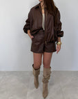 Motel - Short in similpelle intrecciata moro