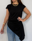 Tensione In - T-shirt smanicata con drappeggio nera