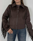 Civico23 - Giubbino in suede con frange moro